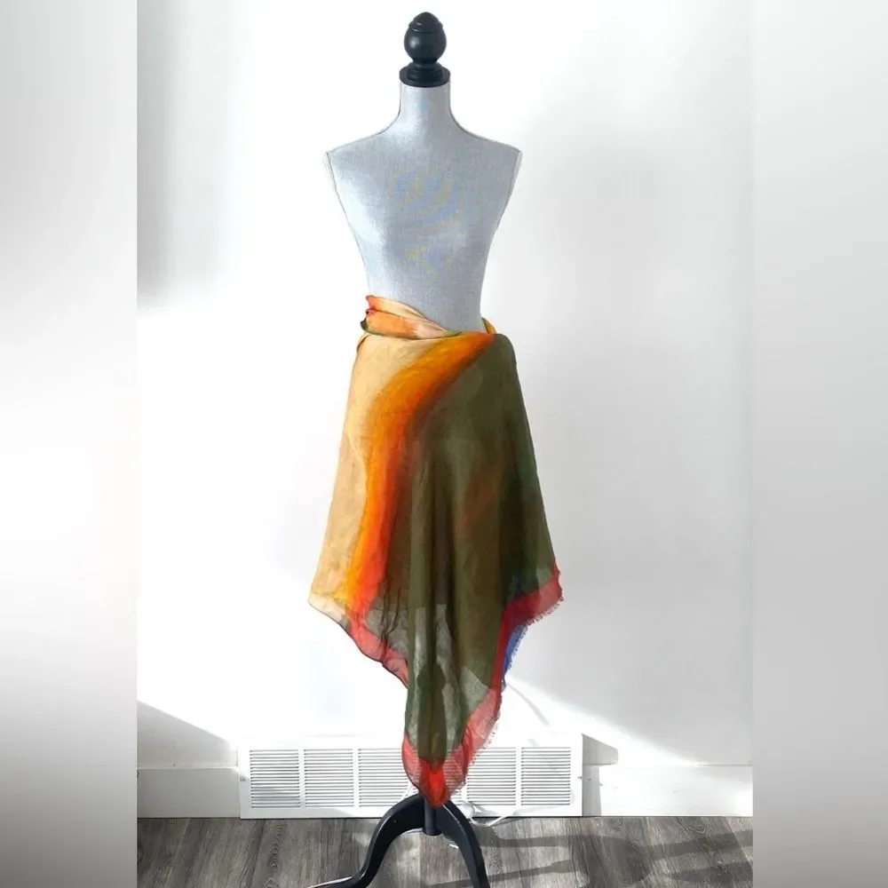 Margolis Pineo Italy Wool Silk Scarf Oversized Colorful Vacation Versatile Chic